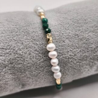 "Verdant Pearl" - Χειροποίητο Βραχιόλι με Μαλαχίτη & Φυσικά Μαργαριτάρια