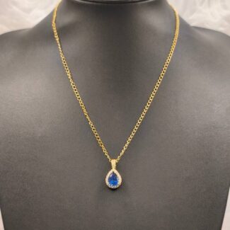 "Royal Teardrop" - Κολιέ με Μπλε Κρύσταλλο Ζιργκόν & Halo Λάμψη