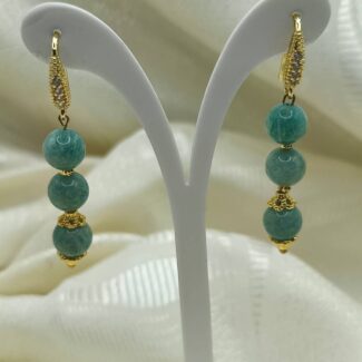 "Amazonian Drops" Earrings - Handcrafted Dangle Amazonite & 18K Gold-Plated Statement Earrings